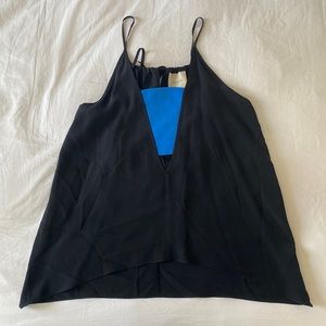 Mason Silk Black Blue Color Block Cut Out Adjustable Tank Top Blouse Sz 0